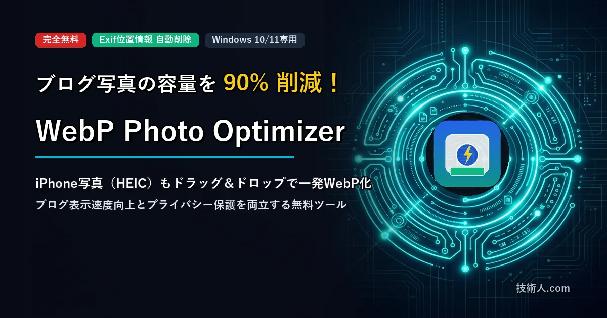 ブログ写真の容量を90%削減!WebP Photo Optimizer アイキャッチ